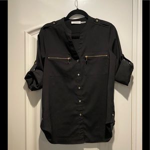 Black Calvin Klein silk effect loose button up blouse
